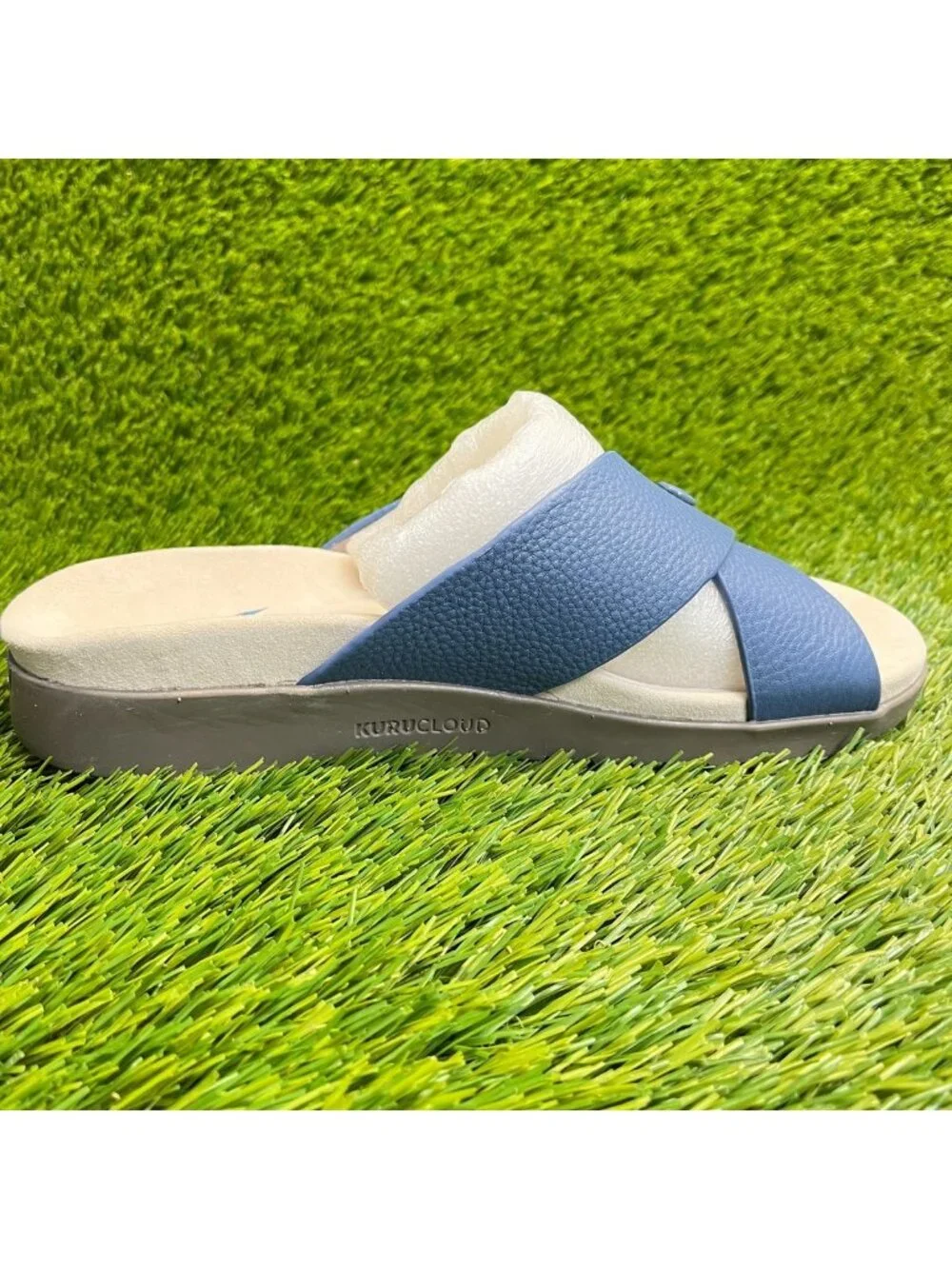 Kuru Breeze Womens Size 8 Blue Beige Beach Walking Outdoor Leather Slide Sandals
